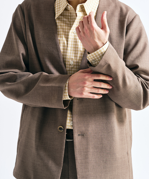 417 EDIFICE(フォーワンセブンエディフィス)の「【EVALET / エバレット】メッシュ カーディガンジャケット "セットアップ着用可能"(ノーカラージャケット・メンズ・グレー/チャコールグレー/ベージュ・LARGE/MEDIUM/SMALL)」の6枚目の写真