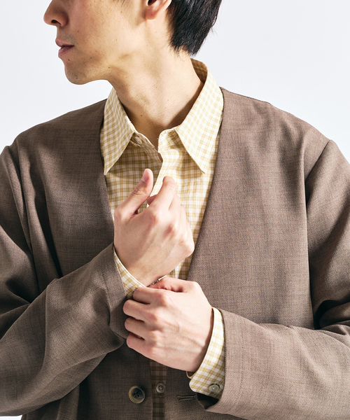 417 EDIFICE(フォーワンセブンエディフィス)の「【EVALET / エバレット】メッシュ カーディガンジャケット "セットアップ着用可能"(ノーカラージャケット・メンズ・グレー/チャコールグレー/ベージュ・LARGE/MEDIUM/SMALL)」の7枚目の写真