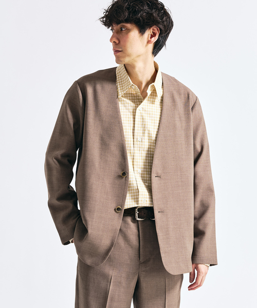 417 EDIFICE（フォーワンセブンエディフィス）の「【EVALET / エバレット】メッシュ カーディガンジャケット "セットアップ着用可能"（ノーカラージャケット・メンズ・グレー/チャコールグレー/ベージュ・LARGE/MEDIUM/SMALL）」の3枚目の写真