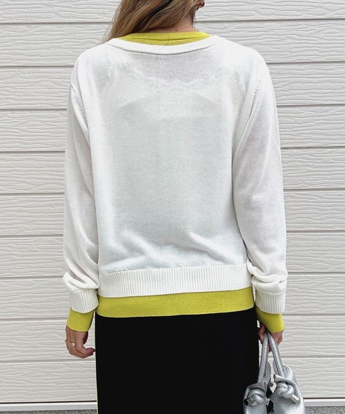 Q（キュー）の「レイヤード風バイカラーカーディガン（カーディガン/ボレロ・レディース・ライトグレー/アイボリー・MEDIUM）」の5枚目の写真