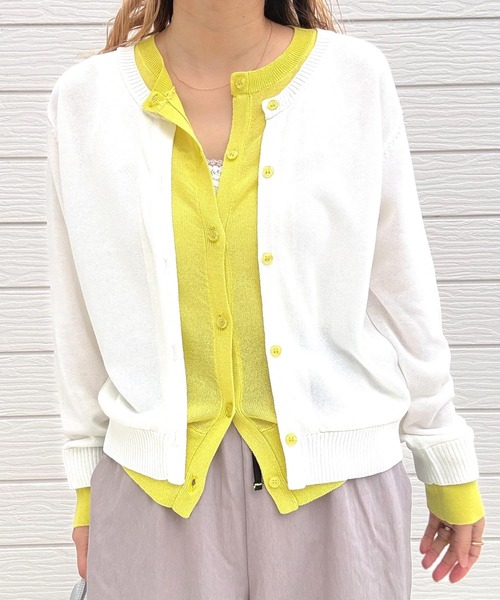 Q（キュー）の「レイヤード風バイカラーカーディガン（カーディガン/ボレロ・レディース・ライトグレー/アイボリー・MEDIUM）」の3枚目の写真