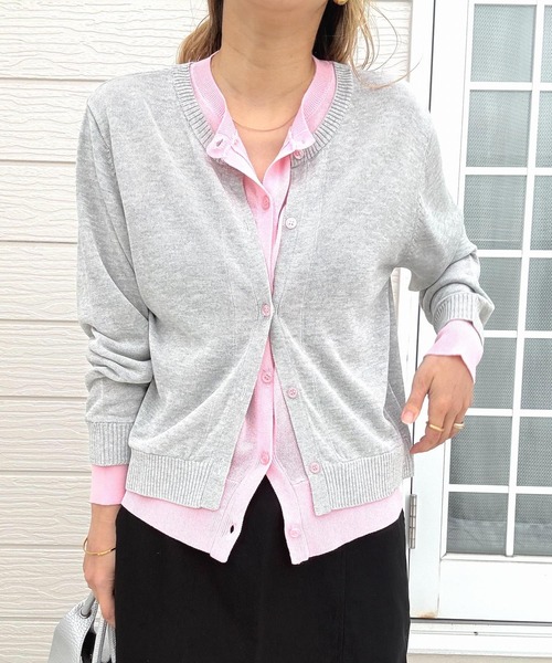 Q（キュー）の「レイヤード風バイカラーカーディガン（カーディガン/ボレロ・レディース・ライトグレー/アイボリー・MEDIUM）」の6枚目の写真