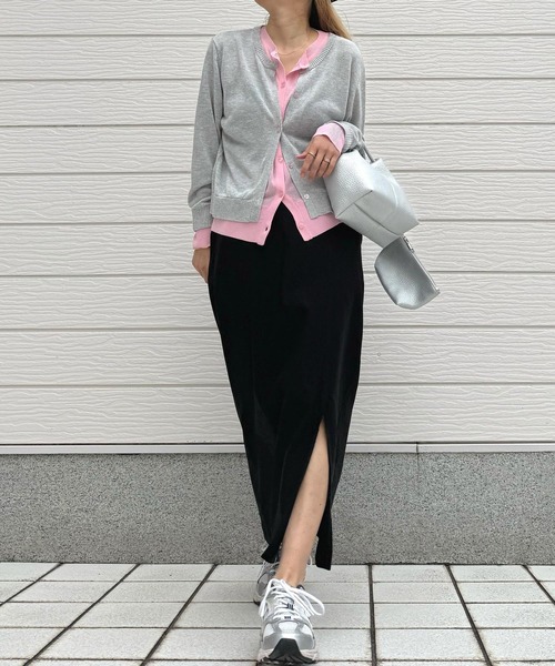 Q（キュー）の「レイヤード風バイカラーカーディガン（カーディガン/ボレロ・レディース・ライトグレー/アイボリー・MEDIUM）」の11枚目の写真