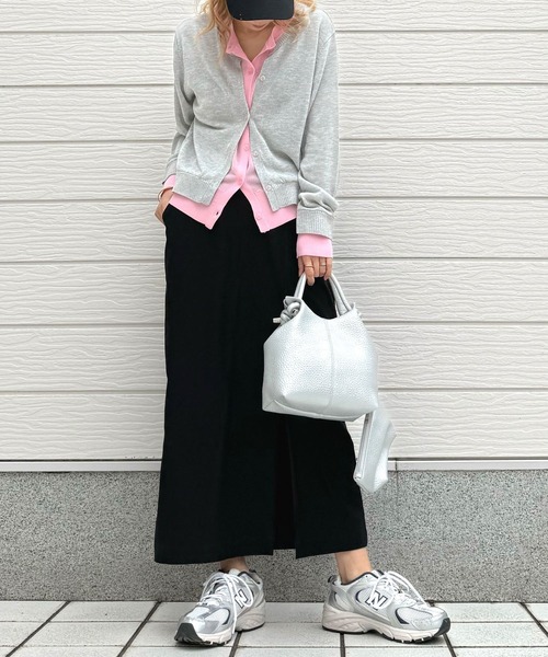 Q（キュー）の「レイヤード風バイカラーカーディガン（カーディガン/ボレロ・レディース・ライトグレー/アイボリー・MEDIUM）」の12枚目の写真