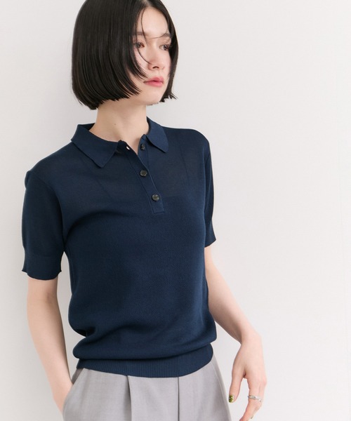 le cercle ADAM ET ROPE'（ルセルクルアダムエロペ）の「カノコ編みニットポロ（ポロシャツ・レディース・レッド/グリーン/ネイビー・FREE）」の3枚目の写真