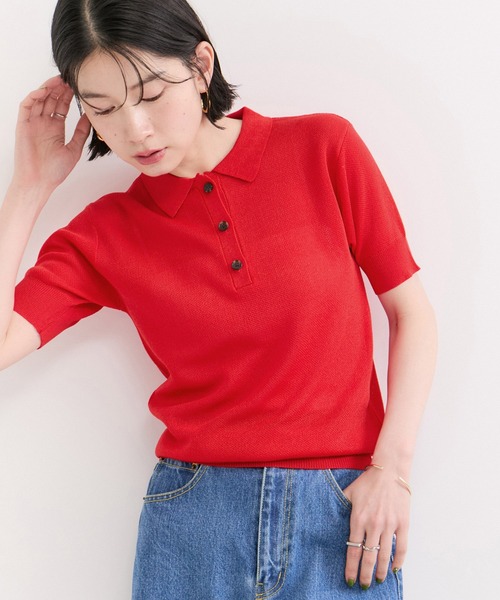 le cercle ADAM ET ROPE'（ルセルクルアダムエロペ）の「カノコ編みニットポロ（ポロシャツ・レディース・レッド/グリーン/ネイビー・FREE）」の15枚目の写真
