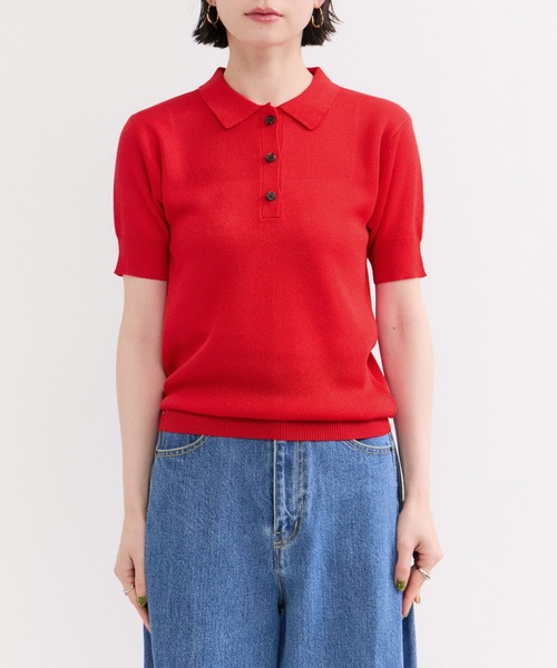 le cercle ADAM ET ROPE'（ルセルクルアダムエロペ）の「カノコ編みニットポロ（ポロシャツ・レディース・レッド/グリーン/ネイビー・FREE）」の18枚目の写真