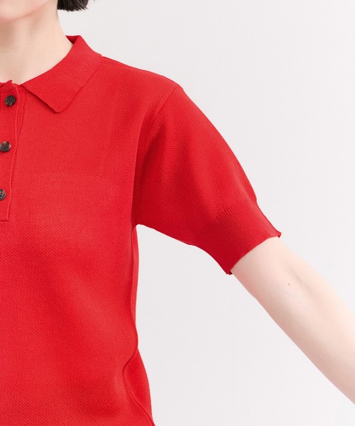 le cercle ADAM ET ROPE'（ルセルクルアダムエロペ）の「カノコ編みニットポロ（ポロシャツ・レディース・レッド/グリーン/ネイビー・FREE）」の4枚目の写真