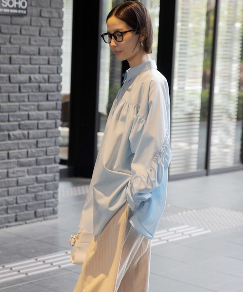 LEPSIM（レプシィム）の「《オフィスライン》ギャザースリーブブラウス　637926（シャツ/ブラウス・レディース・ストライプ/ライトブルー/オフホワイト・FREE）」の16枚目の写真