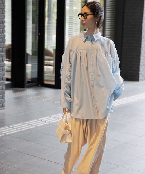 LEPSIM（レプシィム）の「《オフィスライン》ギャザースリーブブラウス　637926（シャツ/ブラウス・レディース・ストライプ/ライトブルー/オフホワイト・FREE）」の17枚目の写真