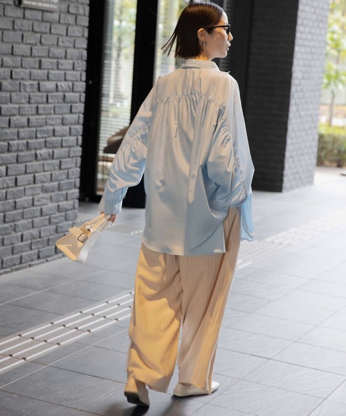 LEPSIM（レプシィム）の「《オフィスライン》ギャザースリーブブラウス　637926（シャツ/ブラウス・レディース・ストライプ/ライトブルー/オフホワイト・FREE）」の19枚目の写真