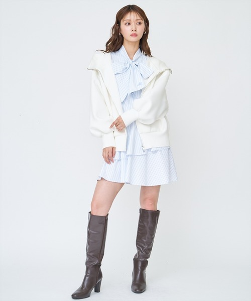 AND COUTURE(アンドクチュール)の「アシメストライプミニワンピース(ワンピース・レディース・ブルー系その他/ホワイト系その他・FREE)」の7枚目の写真