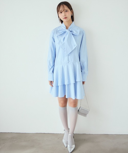 AND COUTURE(アンドクチュール)の「アシメストライプミニワンピース(ワンピース・レディース・ブルー系その他/ホワイト系その他・FREE)」の17枚目の写真