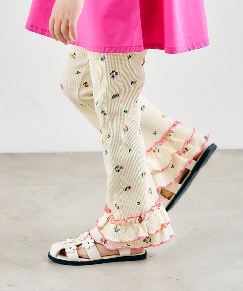 apres les cours（アプレレクール）の「【WEB限定】ワッフルフリルレギンス（その他パンツ・キッズ・アイボリー/ミント/その他2/グリーン/ブラウン/イエロー/オレンジ/ブラック/クリーム/ブルー・120/110/100/90/80/130）」の4枚目の写真