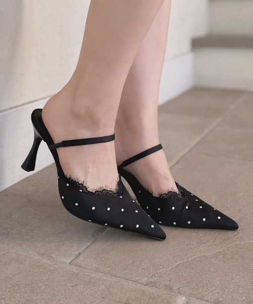 ROYAL PARTY（ロイヤルパーティー）の「レーストリミングドットミュール（パンプス・レディース・ブラック/オフホワイト・MEDIUM/LARGE）」の10枚目の写真