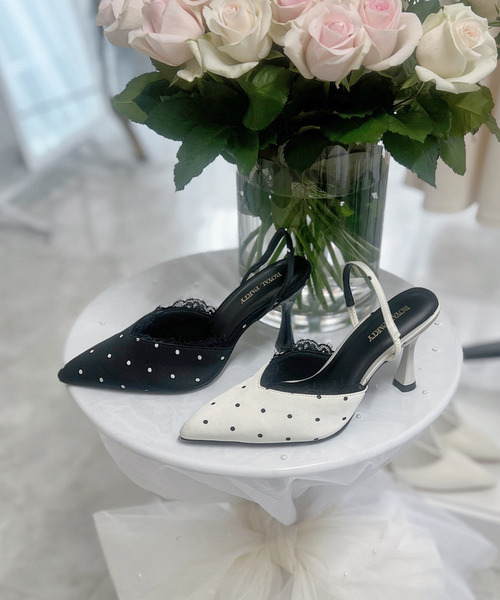 ROYAL PARTY（ロイヤルパーティー）の「レーストリミングドットミュール（パンプス・レディース・ブラック/オフホワイト・MEDIUM/LARGE）」の12枚目の写真