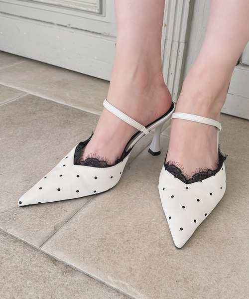 ROYAL PARTY（ロイヤルパーティー）の「レーストリミングドットミュール（パンプス・レディース・ブラック/オフホワイト・MEDIUM/LARGE）」の14枚目の写真