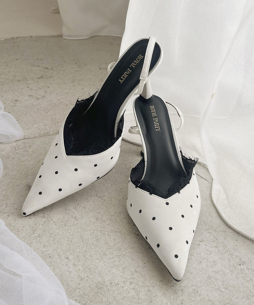 ROYAL PARTY（ロイヤルパーティー）の「レーストリミングドットミュール（パンプス・レディース・ブラック/オフホワイト・MEDIUM/LARGE）」の2枚目の写真