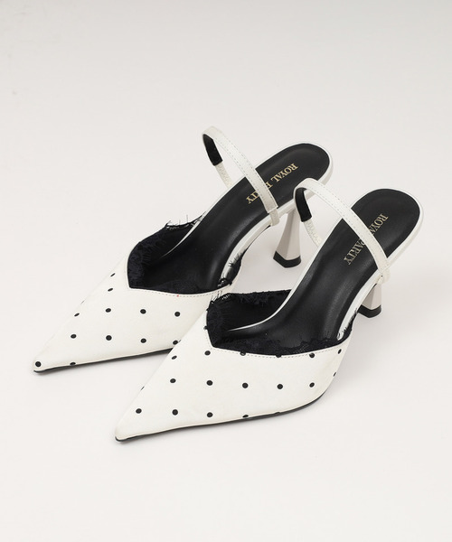 ROYAL PARTY（ロイヤルパーティー）の「レーストリミングドットミュール（パンプス・レディース・ブラック/オフホワイト・MEDIUM/LARGE）」の3枚目の写真