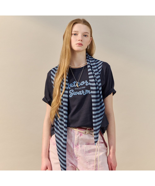 MAXZA(マージャコレクション)の「ストライプスカーフセットレタリングTシャツ(Tシャツ/カットソー・レディース・グレー/ピンク/ネイビー・FREE)」の2枚目の写真