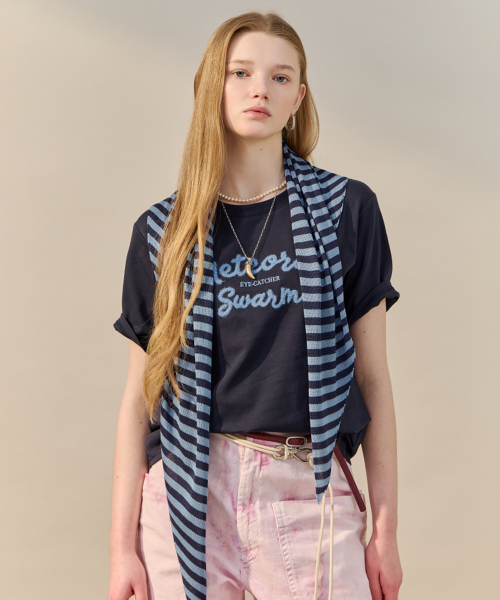 MAXZA(マージャコレクション)の「ストライプスカーフセットレタリングTシャツ(Tシャツ/カットソー・レディース・グレー/ピンク/ネイビー・FREE)」の4枚目の写真