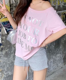 ロゴプリントワンショルオーバーサイズTシャツ