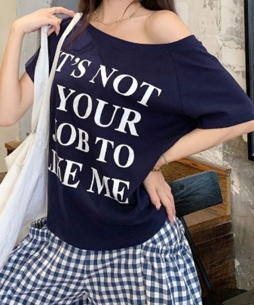 Teem Store(チームストア)の「ロゴプリントワンショルオーバーサイズTシャツ(Tシャツ/カットソー・レディース・ネイビー/ホワイト/ピンク・F)」の13枚目の写真