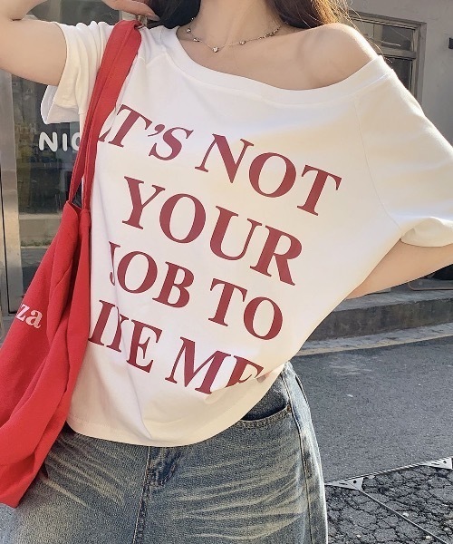 Teem Store(チームストア)の「ロゴプリントワンショルオーバーサイズTシャツ(Tシャツ/カットソー・レディース・ネイビー/ホワイト/ピンク・F)」の5枚目の写真