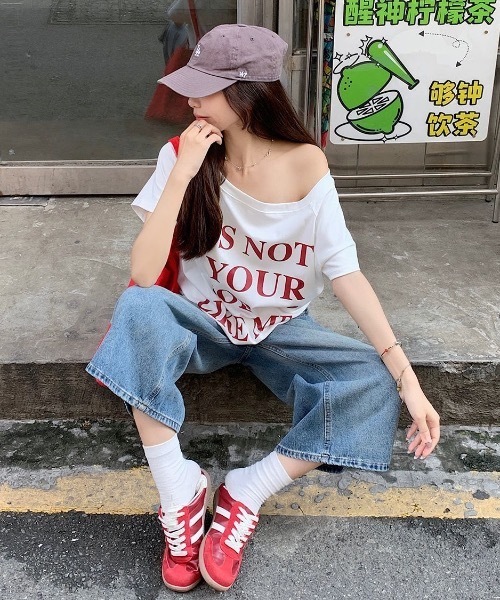 Teem Store(チームストア)の「ロゴプリントワンショルオーバーサイズTシャツ(Tシャツ/カットソー・レディース・ネイビー/ホワイト/ピンク・F)」の12枚目の写真