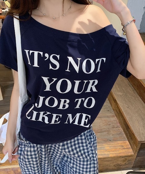 Teem Store(チームストア)の「ロゴプリントワンショルオーバーサイズTシャツ(Tシャツ/カットソー・レディース・ネイビー/ホワイト/ピンク・F)」の17枚目の写真