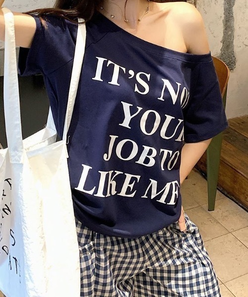 Teem Store(チームストア)の「ロゴプリントワンショルオーバーサイズTシャツ(Tシャツ/カットソー・レディース・ネイビー/ホワイト/ピンク・F)」の14枚目の写真