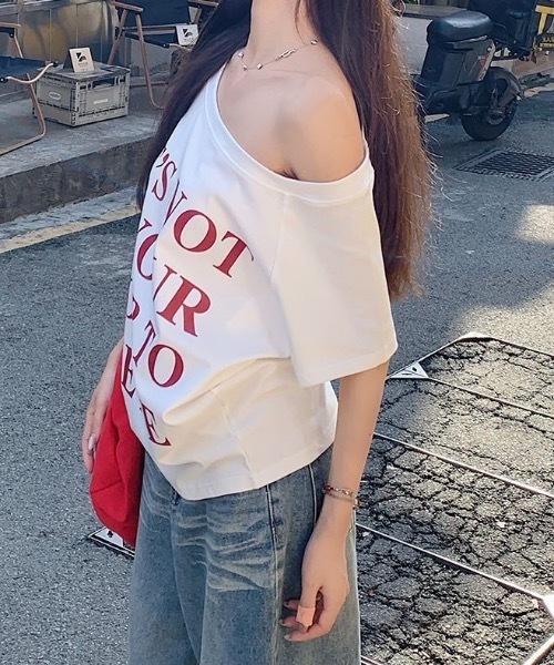 Teem Store(チームストア)の「ロゴプリントワンショルオーバーサイズTシャツ(Tシャツ/カットソー・レディース・ネイビー/ホワイト/ピンク・F)」の7枚目の写真