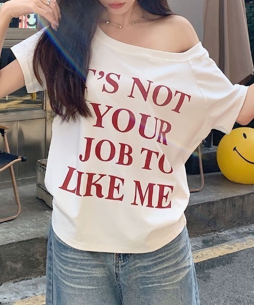 Teem Store(チームストア)の「ロゴプリントワンショルオーバーサイズTシャツ(Tシャツ/カットソー・レディース・ネイビー/ホワイト/ピンク・F)」の9枚目の写真