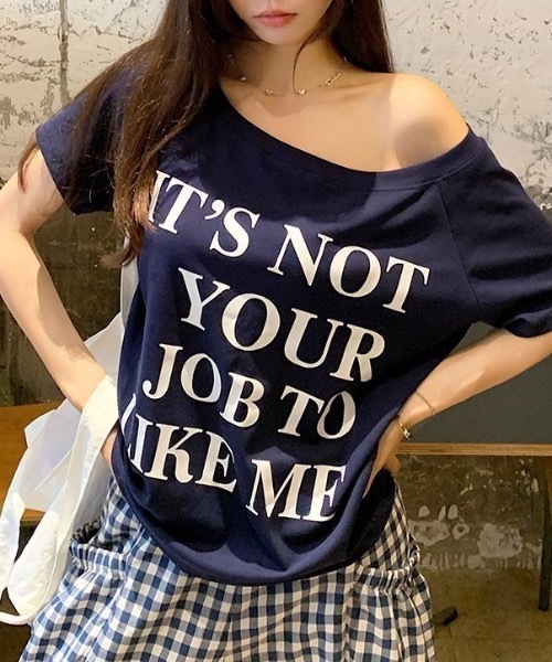 Teem Store(チームストア)の「ロゴプリントワンショルオーバーサイズTシャツ(Tシャツ/カットソー・レディース・ネイビー/ホワイト/ピンク・F)」の15枚目の写真