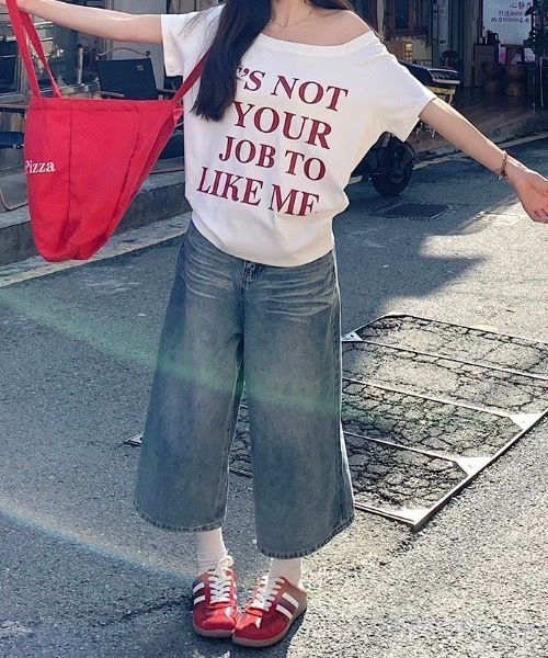 Teem Store(チームストア)の「ロゴプリントワンショルオーバーサイズTシャツ(Tシャツ/カットソー・レディース・ネイビー/ホワイト/ピンク・F)」の11枚目の写真