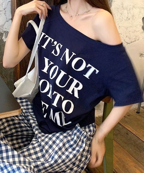 Teem Store(チームストア)の「ロゴプリントワンショルオーバーサイズTシャツ(Tシャツ/カットソー・レディース・ネイビー/ホワイト/ピンク・F)」の16枚目の写真