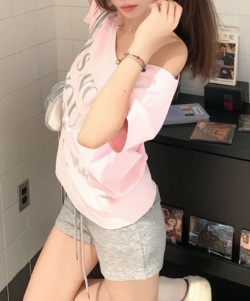 Teem Store(チームストア)の「ロゴプリントワンショルオーバーサイズTシャツ(Tシャツ/カットソー・レディース・ネイビー/ホワイト/ピンク・F)」の21枚目の写真