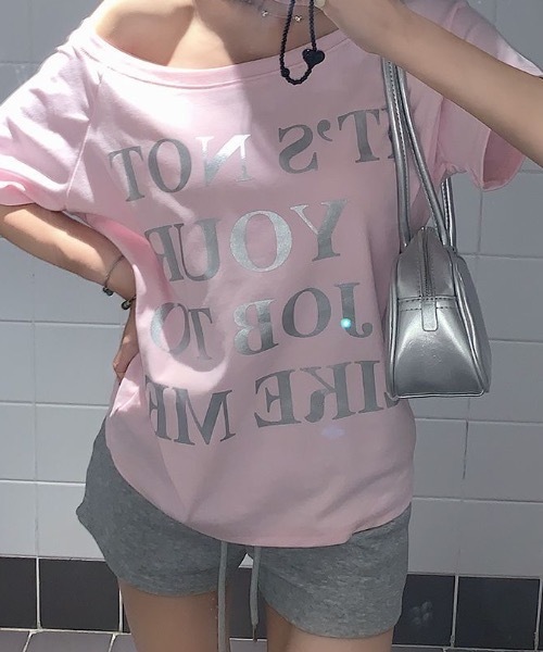 Teem Store(チームストア)の「ロゴプリントワンショルオーバーサイズTシャツ(Tシャツ/カットソー・レディース・ネイビー/ホワイト/ピンク・F)」の22枚目の写真