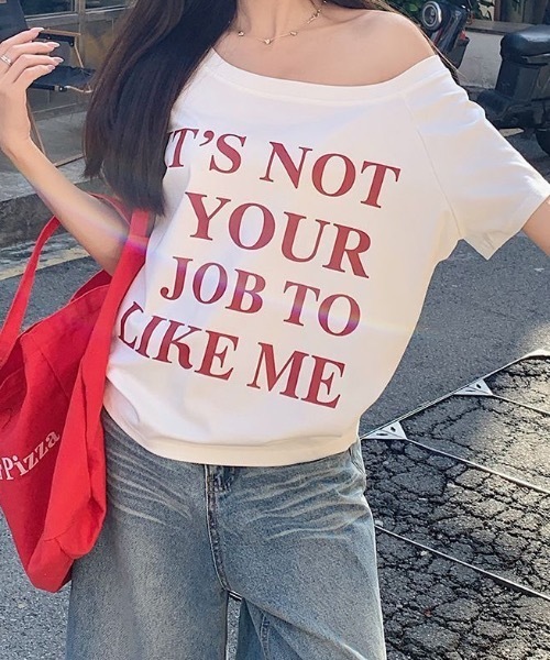 Teem Store(チームストア)の「ロゴプリントワンショルオーバーサイズTシャツ(Tシャツ/カットソー・レディース・ネイビー/ホワイト/ピンク・F)」の6枚目の写真