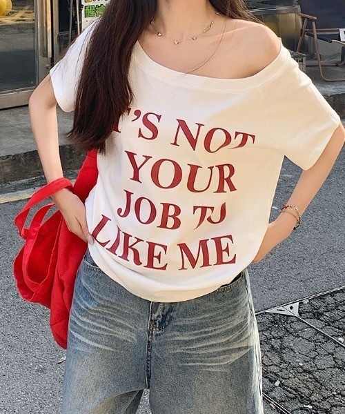 Teem Store(チームストア)の「ロゴプリントワンショルオーバーサイズTシャツ(Tシャツ/カットソー・レディース・ネイビー/ホワイト/ピンク・F)」の8枚目の写真