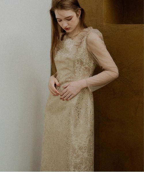 LE'RURE(リルアー)の「Shouder frill jacquard dress(ドレス・レディース・ベージュ/グレー・MEDIUM/TALL/SMALL)」の20枚目の写真