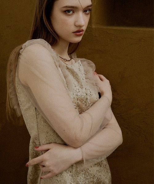 LE'RURE(リルアー)の「Shouder frill jacquard dress(ドレス・レディース・ベージュ/グレー・MEDIUM/TALL/SMALL)」の22枚目の写真