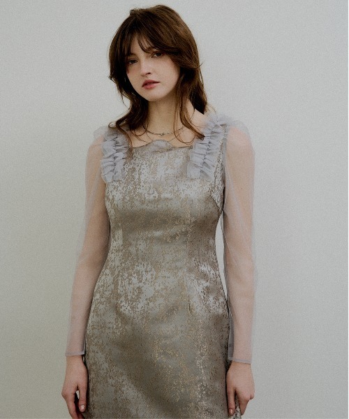 LE'RURE(リルアー)の「Shouder frill jacquard dress(ドレス・レディース・ベージュ/グレー・MEDIUM/TALL/SMALL)」の9枚目の写真