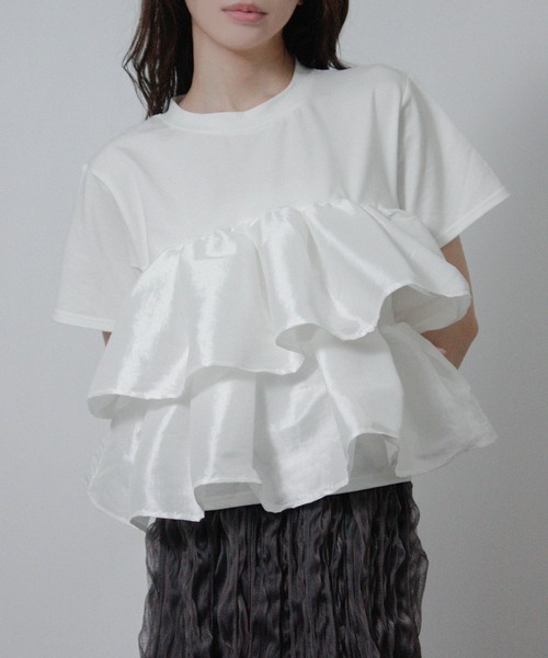 Social GIRL(ソーシャルガール)の「ナイロンドッキングフリルTシャツ 半袖Tシャツ(Tシャツ/カットソー・レディース・ホワイト×ブラック/ブラック/オフホワイト・M)」の12枚目の写真