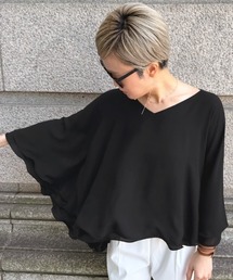 Vネックフラワーメローケープ