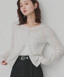 小花柄 透かし編み ニットカーディガン リブキャミソールセット