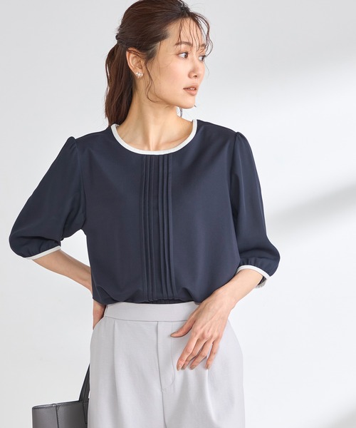 GALLORIA(ギャローリア)の「【接触冷感】前タック 配色プルオーバー(Tシャツ/カットソー・レディース・ライトブルー/ネイビー/ライトグレー・L/S/M/LL)」の3枚目の写真