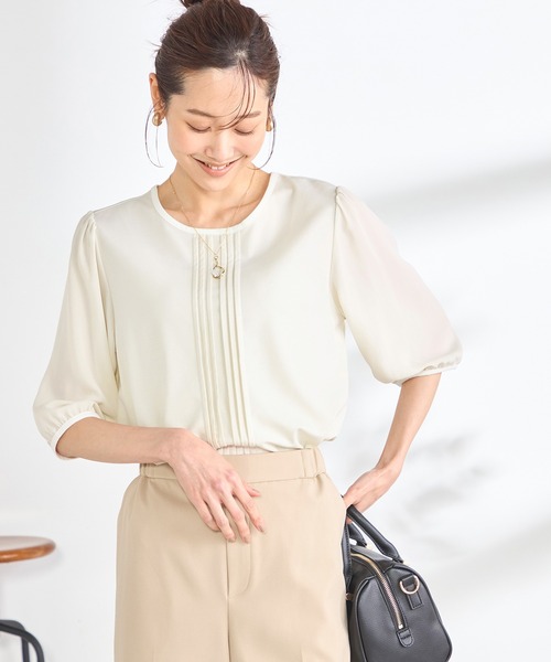 GALLORIA(ギャローリア)の「【接触冷感】前タック 配色プルオーバー(Tシャツ/カットソー・レディース・ライトブルー/ネイビー/ライトグレー・L/S/M/LL)」の1枚目の写真