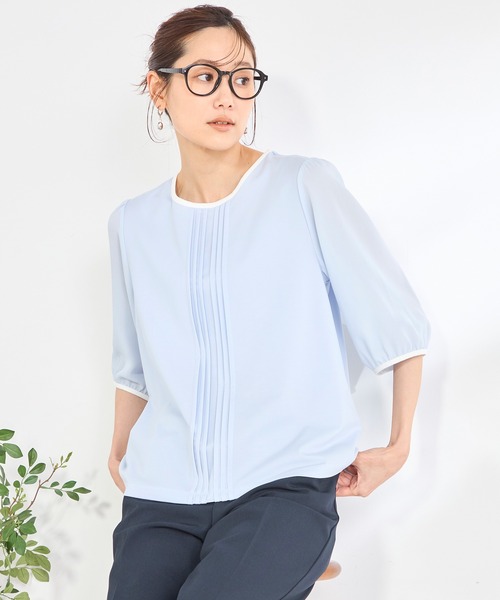 GALLORIA(ギャローリア)の「【接触冷感】前タック 配色プルオーバー(Tシャツ/カットソー・レディース・ライトブルー/ネイビー/ライトグレー・L/S/M/LL)」の2枚目の写真