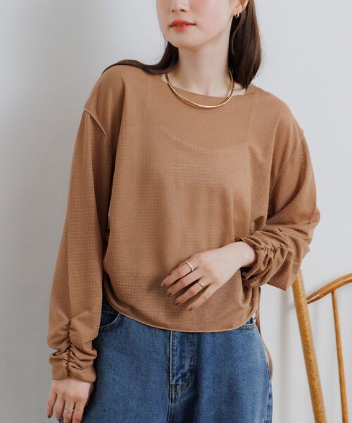 RETRO GIRL(レトロガール)の「サイドドロストラッセルCT(Tシャツ/カットソー・レディース・ブラウン/オフホワイト/ブラック・FREE)」の3枚目の写真
